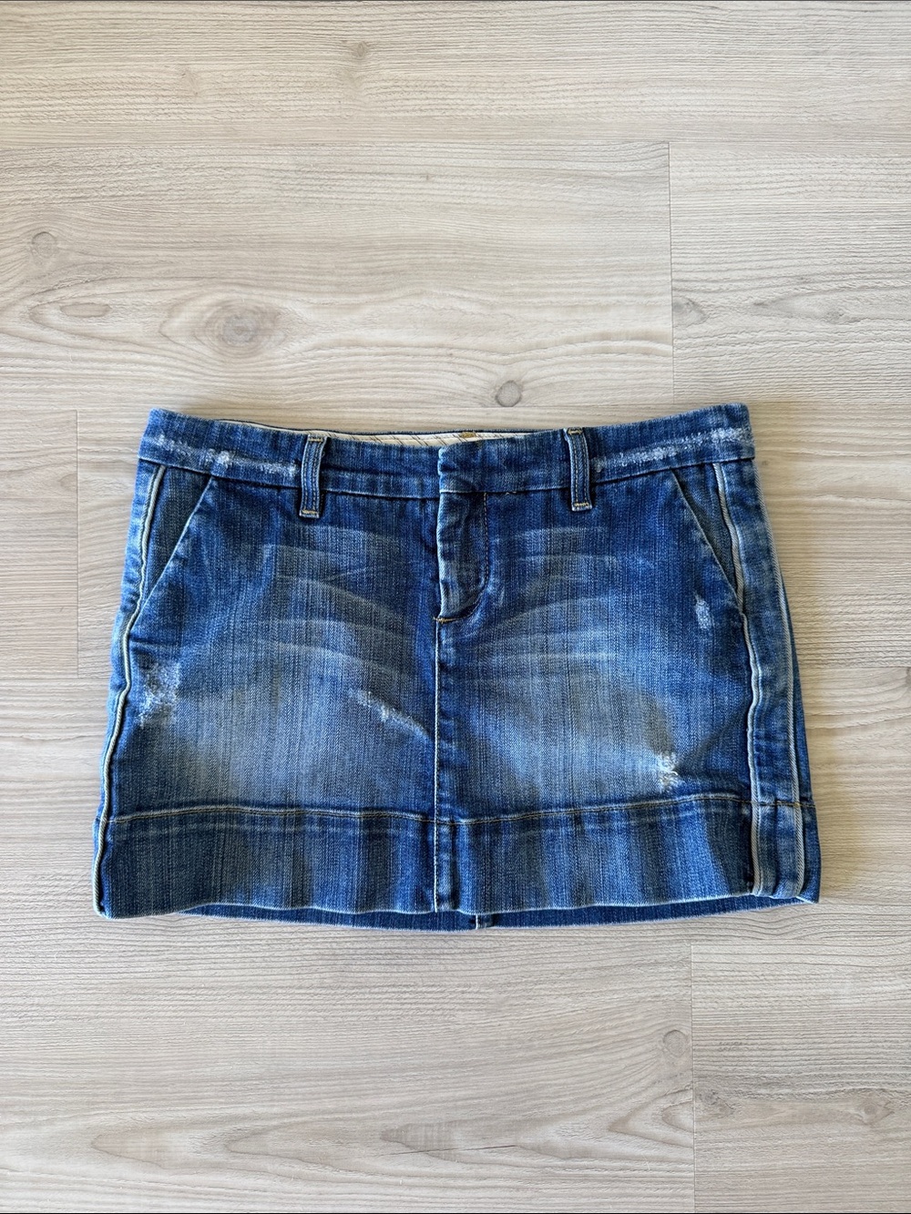 Vintage Y2K Bebe Denim Mini Skirt Low Rise Distressed Made In USA